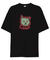 vampir kedi- vampire cat Siyah Oversize Unisex Tişört - Thumbnail