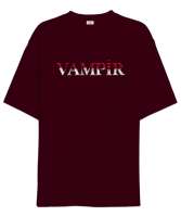 Vampir - Yazı Efekt Bordo Oversize Unisex Tişört - Thumbnail