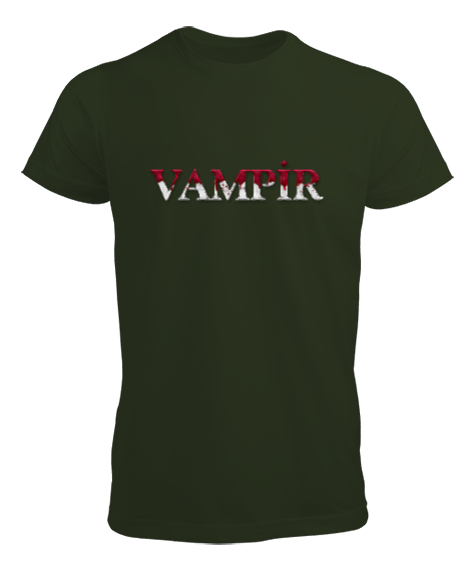 Tisho - Vampir - Yazı Efekt Haki Yeşili Erkek Tişört