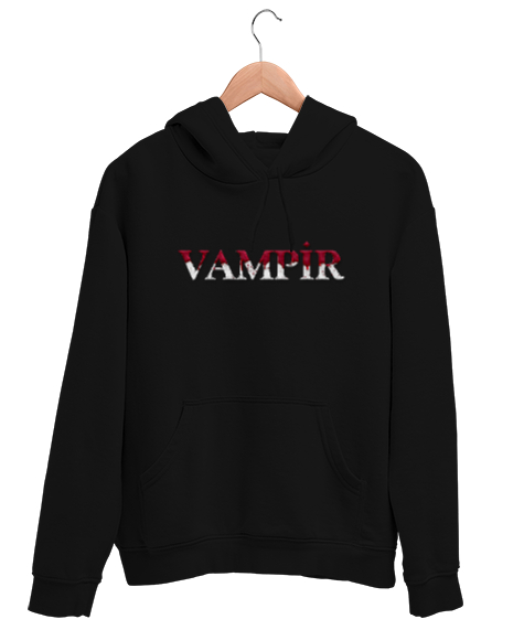 Tisho - Vampir - Yazı Efekt Siyah Unisex Kapşonlu Sweatshirt