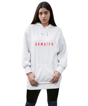 Vampire Kadın Uzun Hoodie Kapüşonlu Sweatshirt