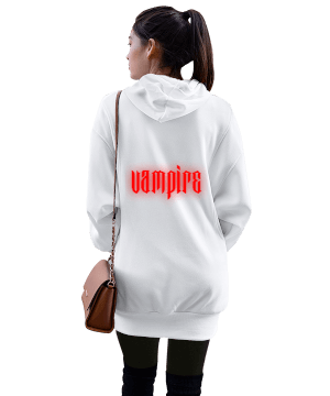 Vampire Kadın Uzun Hoodie Kapüşonlu Sweatshirt