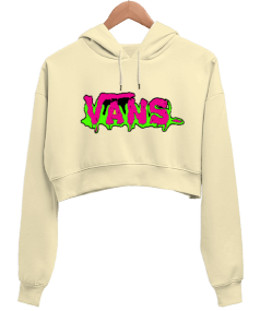 Vans Tasarım Baskılı Kadın Crop Hoodie Kapüşonlu Sweatshirt