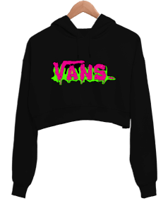 Vans Tasarım Baskılı Kadın Crop Hoodie Kapüşonlu Sweatshirt