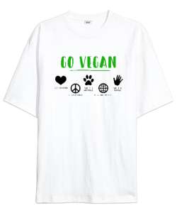 Vegan - Vejeteryan Beyaz Oversize Unisex Tişört