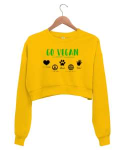 Vegan - Vejeteryan Sarı Kadın Crop Sweatshirt