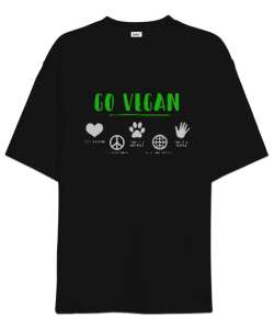 Vegan - Vejeteryan Siyah Oversize Unisex Tişört