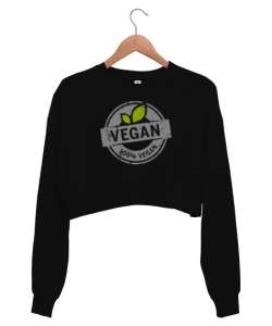 Vegan - Vejeteryan V2 Siyah Kadın Crop Sweatshirt