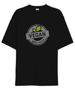 Vegan - Vejeteryan V2 Siyah Oversize Unisex Tişört