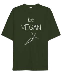 Vegan - Vejeteryan V3 Haki Yeşili Oversize Unisex Tişört