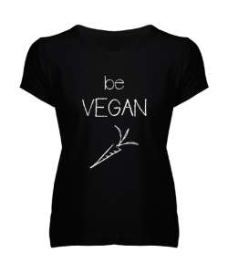 Vegan - Vejeteryan V3 Siyah Kadın V Yaka Tişört