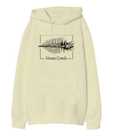 Venüs Comb - Venüs Tarağı Krem Oversize Unisex Kapüşonlu Sweatshirt