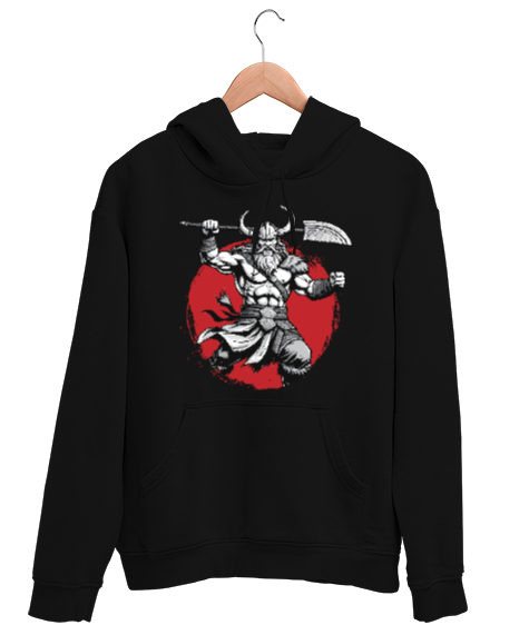 Tisho - Viking Savaşçı Siyah Unisex Kapşonlu Sweatshirt