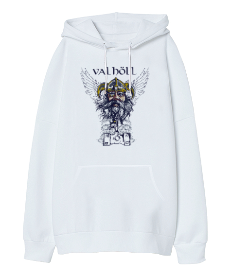 Viking Valhöll - Savaşçı Beyaz Oversize Unisex Kapüşonlu Sweatshirt