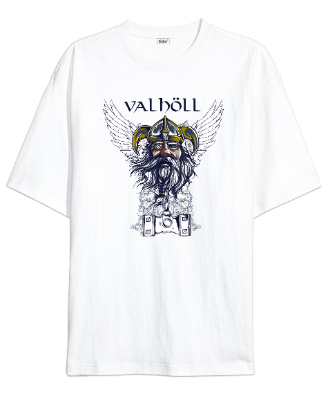 Viking Valhöll - Savaşçı Beyaz Oversize Unisex Tişört