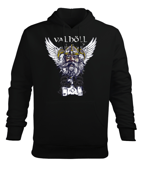 Viking Valhöll - Savaşçı Siyah Erkek Kapüşonlu Hoodie Sweatshirt