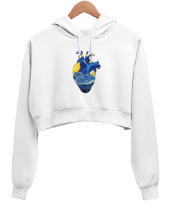 Vincent Van Gogh Heart Baskılı Kadın Crop Hoodie Kapüşonlu Sweatshirt