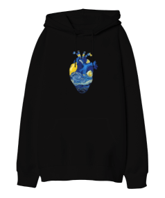 Vincent Van Gogh Heart Baskılı Oversize Unisex Kapüşonlu Sweatshirt