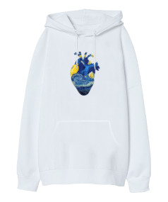 Vincent Van Gogh Heart Baskılı Oversize Unisex Kapüşonlu Sweatshirt