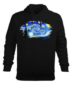 Vincent Van Gogh Stylish Vintage Art Starry Night Baskılı Siyah Erkek Kapüşonlu Hoodie Sweatshirt