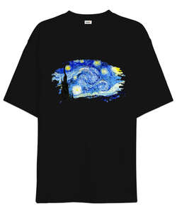 Vincent Van Gogh Stylish Vintage Art Starry Night Baskılı Siyah Oversize Unisex Tişört