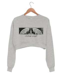 VINTAGE ANGEL Gri Kadın Crop Sweatshirt