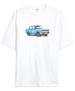 Vintage Car - Otomobil Beyaz Oversize Unisex Tişört