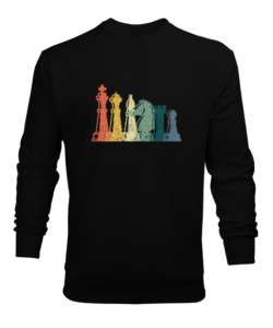 Vintage Chess Retro Chess, Klasik Satranç Baskılı Siyah Erkek Sweatshirt