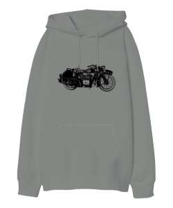 Vintage Motorcycle - Motorsiklet Gri Oversize Unisex Kapüşonlu Sweatshirt