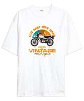 Vintage Motosiklet - Motorcycle Beyaz Oversize Unisex Tişört - Thumbnail