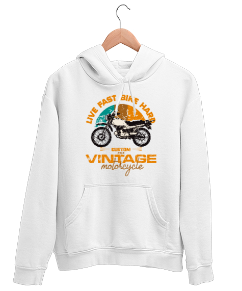 Tisho - Vintage Motosiklet - Motorcycle Beyaz Unisex Kapşonlu Sweatshirt