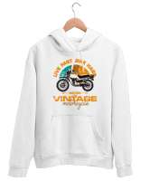 Vintage Motosiklet - Motorcycle Beyaz Unisex Kapşonlu Sweatshirt - Thumbnail