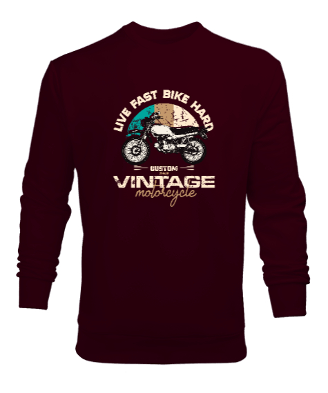 Tisho - Vintage Motosiklet - Motorcycle Bordo Erkek Sweatshirt