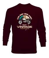 Vintage Motosiklet - Motorcycle Bordo Erkek Sweatshirt - Thumbnail