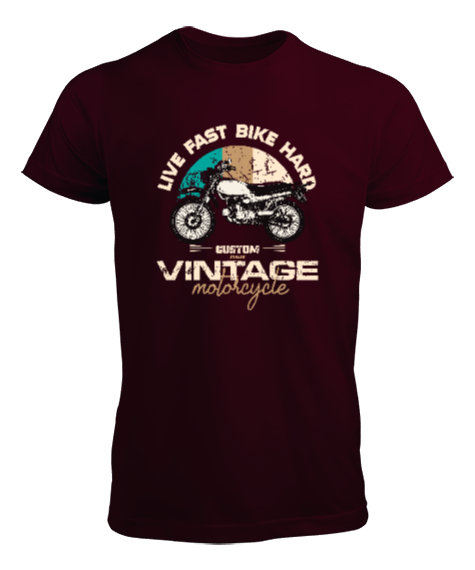 Tisho - Vintage Motosiklet - Motorcycle Bordo Erkek Tişört