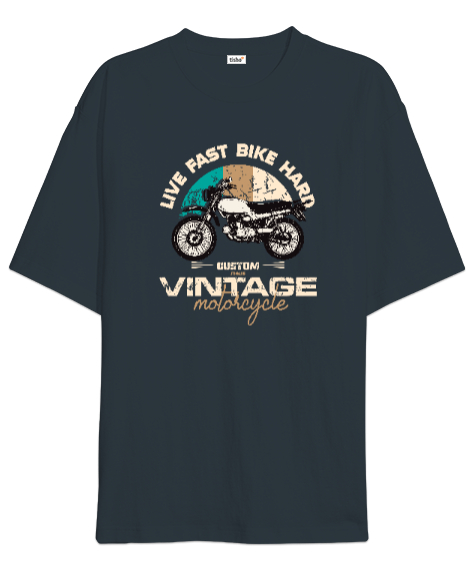 Tisho - Vintage Motosiklet - Motorcycle Füme Oversize Unisex Tişört