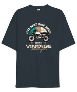 Vintage Motosiklet - Motorcycle Füme Oversize Unisex Tişört