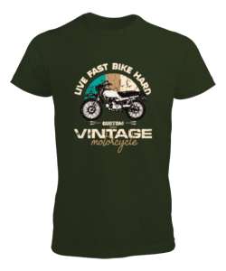 Vintage Motosiklet - Motorcycle Haki Yeşili Erkek Tişört