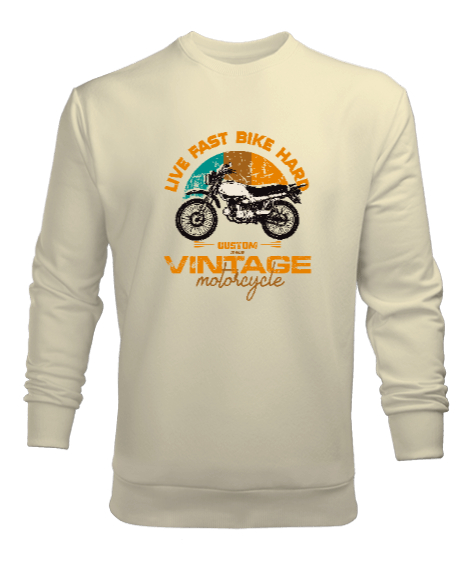 Tisho - Vintage Motosiklet - Motorcycle Krem Erkek Sweatshirt