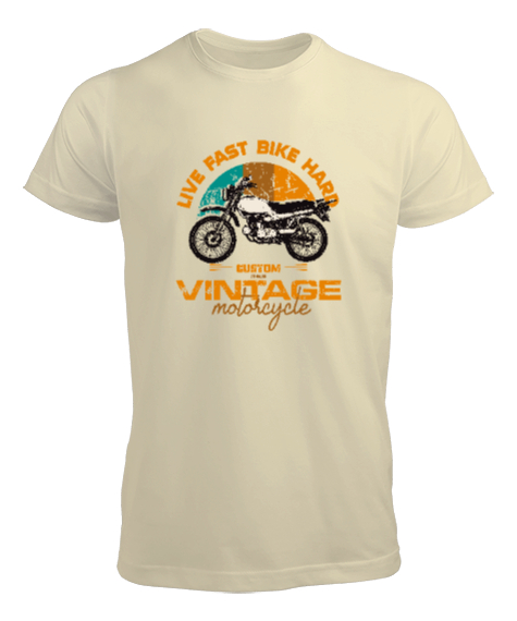 Tisho - Vintage Motosiklet - Motorcycle Krem Erkek Tişört