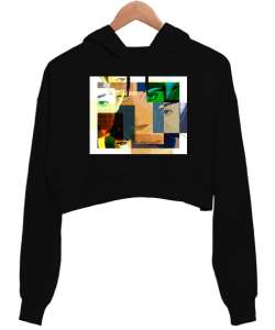 Vintage Pop Art - Poster Siyah Kadın Crop Hoodie Kapüşonlu Sweatshirt