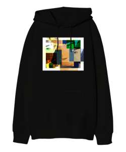 Vintage Pop Art - Poster Siyah Oversize Unisex Kapüşonlu Sweatshirt