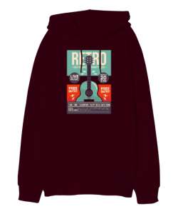 Vintage Poster - Retro Afiş Bordo Oversize Unisex Kapüşonlu Sweatshirt