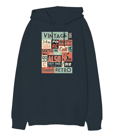 Vintage Poster V2 Füme Oversize Unisex Kapüşonlu Sweatshirt