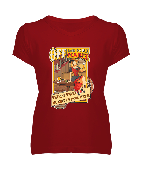 Tisho - Vintage Poster - Wild West - Vahşi Batı Kırmızı Kadın V Yaka Tişört