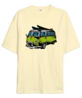 Vintage Retro Minibüs Krem Oversize Unisex Tişört - Thumbnail