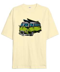 Vintage Retro Minibüs Krem Oversize Unisex Tişört