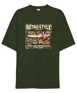 Vintage - Retro Style Car Haki Yeşili Oversize Unisex Tişört