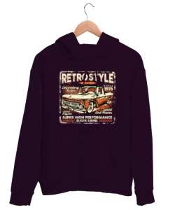 Vintage - Retro Style Car Koyu Mor Unisex Kapşonlu Sweatshirt