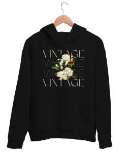 Vintage Siyah Unisex Kapşonlu Sweatshirt